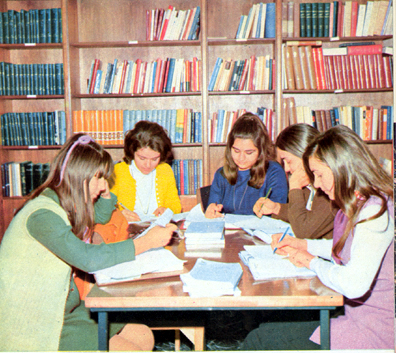 College students studying in library