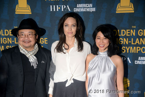 Producer Rithy Panh, director Angelina Jolie and executive producer/author Loung Ung