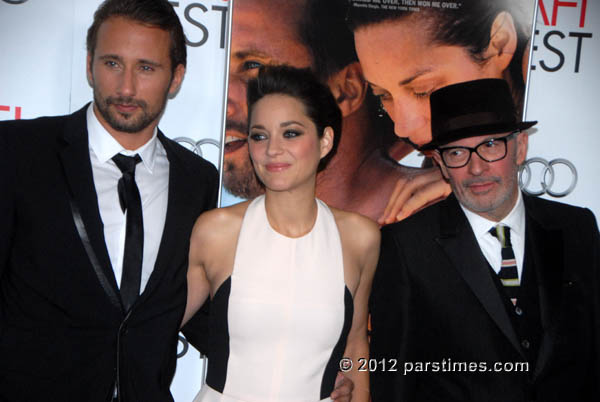 Matthias Schoenaerts, Marion Cotillard, Director/Writer Jacques Audiard - Hollywood (November 6, 2012)- by QH