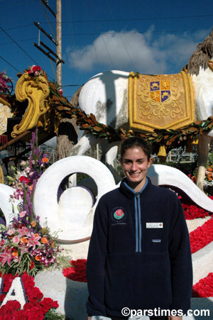 Tournament employee is standing by the City of West Covina's float.  - Pasadena (January 3, 2006) - by QH