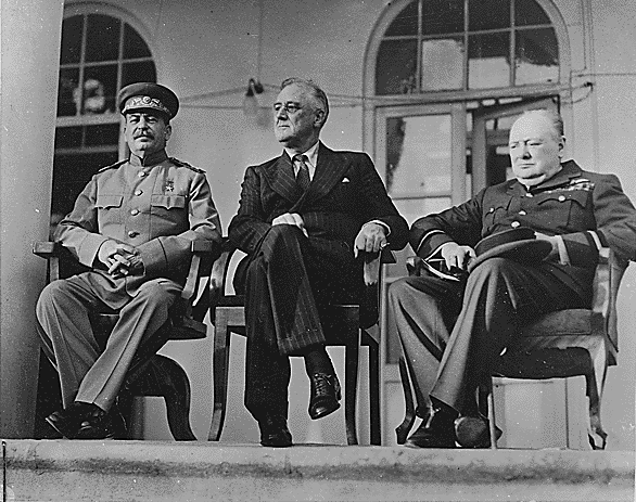 Franklin D. Roosevelt, Stalin, and Churchill in Teheran, Iran, 11/29/1943