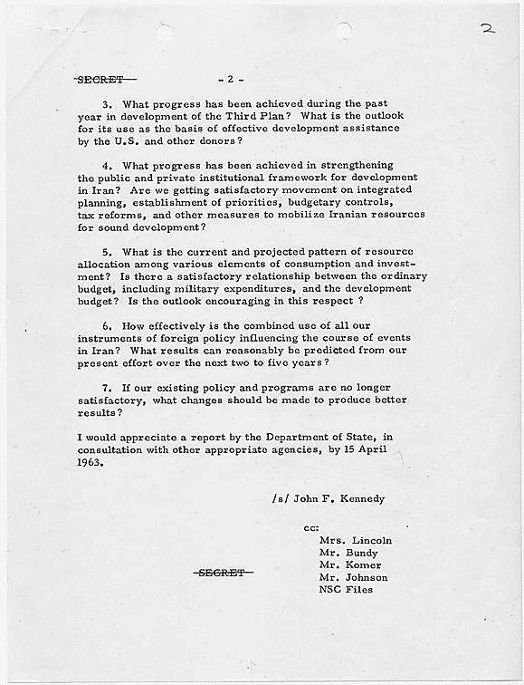 National Security Action Memorandum No. 228 Review of Iranian Situation, 03/14/1963 - ARC Identifier: 193606.