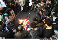 Protestors buring the British Flag in Tehran - Courtesy of ISNA