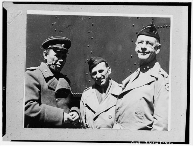 General A.M. Koroloff (left); Stanley L. Scott (center), Chief of Staff, Persian Gulf Service Command; and Major General Donald H. Connolly, Commanding General, Persian Gulf Service Command.