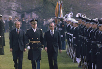 Jimmy Carter and Shah of Iran inspect the troop during welcoming ceremony for the Shah., 11/15/1977