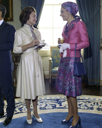 First Lady Betty Ford and Shahbanou Farah Pahlavi of Iran in the Blue Room