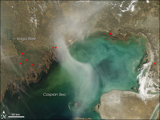 Haze over the Caspian Sea - NASA (April 12, 2008)