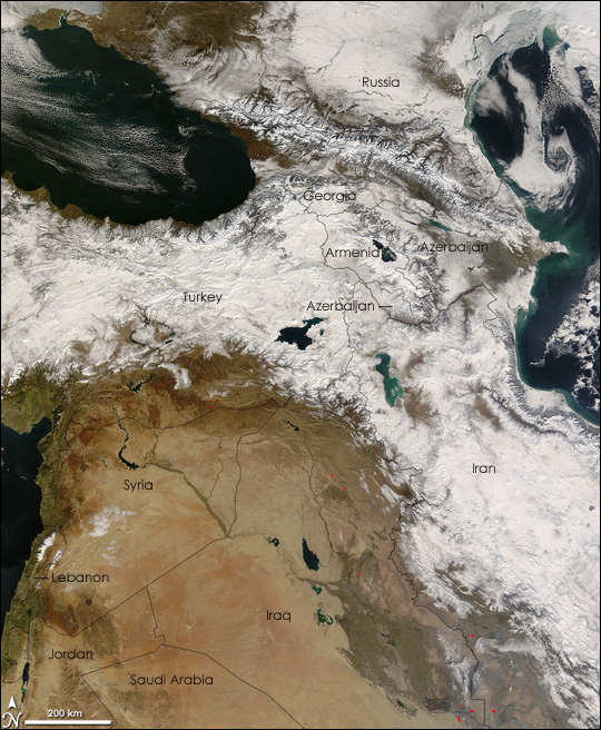 Snow in Southwest Asia - MODIS (January 15, 2008)