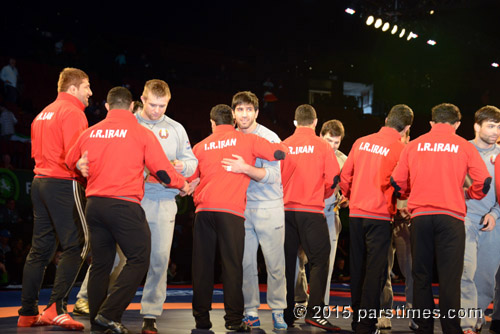 Iranian & Belarus players Shaking Hands