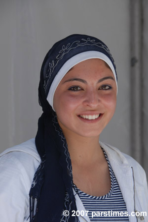 Palestinian college student wearing a headscarf