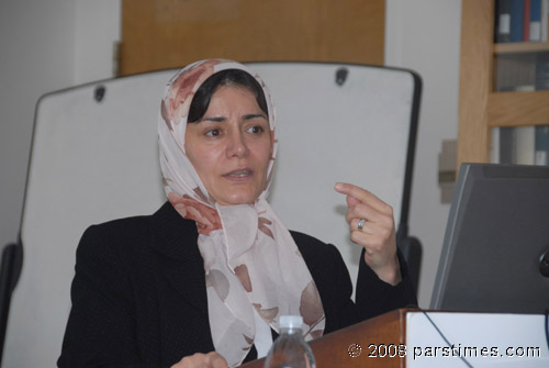 Fatemeh Haghighatjoo: Former Iranian MP delivering a lecture at UCLA