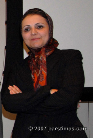Fariba Davoodi Mohajer: Iranian women's rights activist at a lecture - UCLA