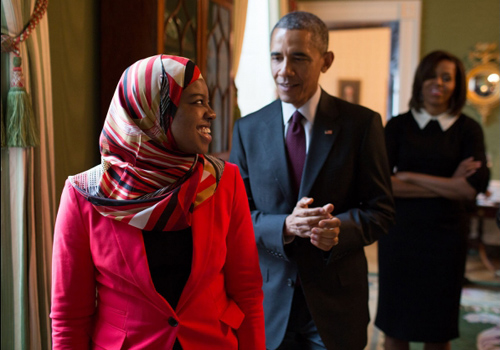 Nigerian-American Saheela Ibraheem & President Obama and First Lady - Feb. 26, 2015, White House Photo