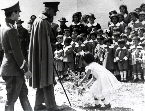 Reza Shah & Crown Prince visiting a school