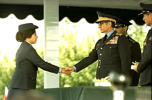 Shah greeting a female cadet