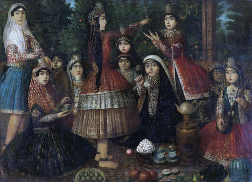 Iranian Ladies Dancing Around a Samovar by Esmail Jalayer - Qajar Dynasty