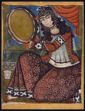 Qajar woman playing the Daf