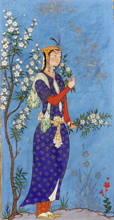 A Persian woman wth a spray of flowers - Safavid Dynasty