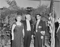 Photograph of the President and Mrs. Truman with the Shah of Iran, in formal attire, during the Shah's visit to the United States., ca. 11/18/1949 - ARC Identifier: 200150.