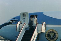President Carter waves from Air Force One on his arrival in Tehran, Iran. 12/31/1977 - ARC Identifier: 177328