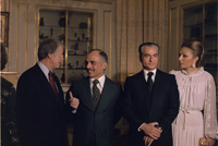 Jimmyn Carter with King Hussein of Jordan, the Shah of Iran and the Shahbanou of Iran., 12/31/1977 - ARC Identifier: 177332