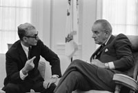 Mohammed Reza Pahlavi and President Lyndon B. 
Johnson speak in the Oval Office, 08/23/1967