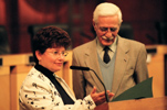 Irvine Mayor Beth Krom and Iraj Pezeshkzad