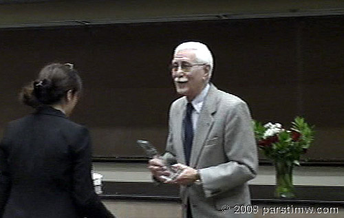 Presenting Iraj Pezeshkzad with a plaque of appreciation award