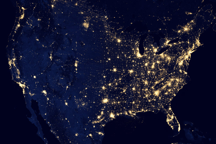 continental United States at night 